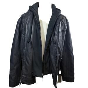 Excelled Faux leather jacket with removable hoodie NWT, size extra large